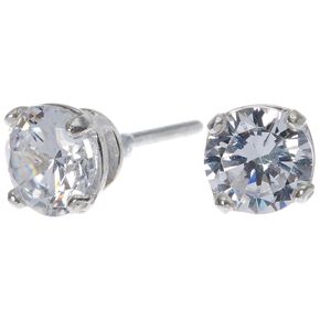 C LUXE by Claire&#39;s Sterling Silver Cubic Zirconia 6mm Round Stud Earrings,