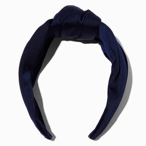 Navy Blue Satin Knotted Headband,