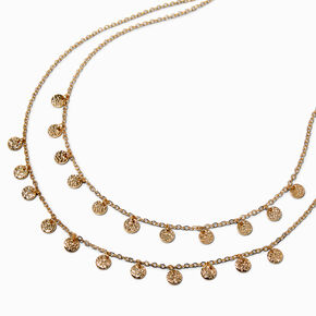 Gold-tone Coin Charm Multi-Strand Necklace,