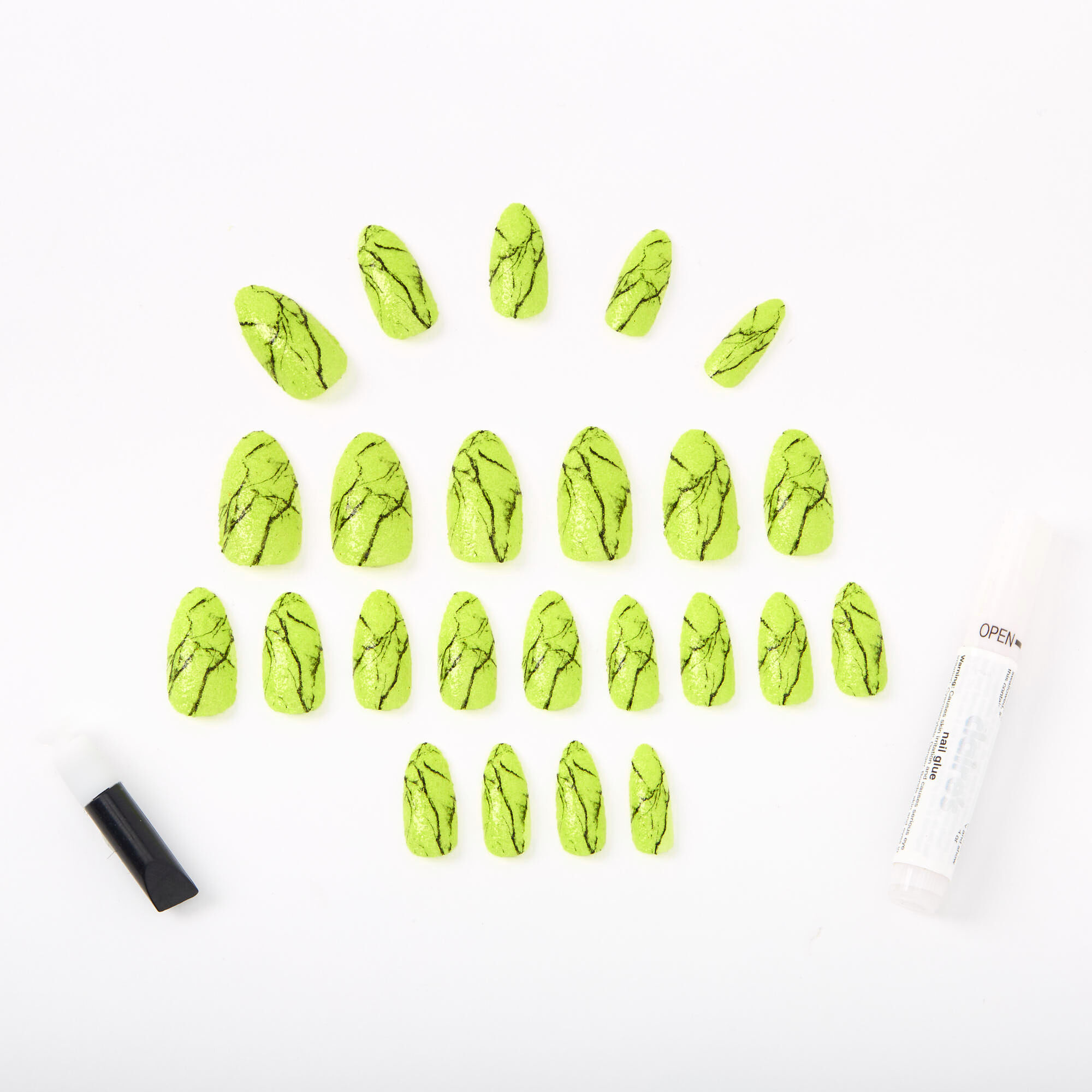  Faux ongles stiletto effet marbré texturé fluo phosphorescents - Jaune, lot de 24,