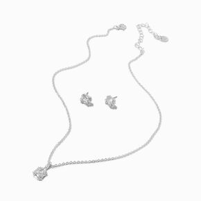 Silver-tone Cubic Zirconia Halo Square Pendant Necklace &amp; Stud Earrings Set - 2 Pack,