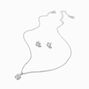 Silver-tone Cubic Zirconia Halo Square Pendant Necklace &amp; Stud Earrings Set - 2 Pack,