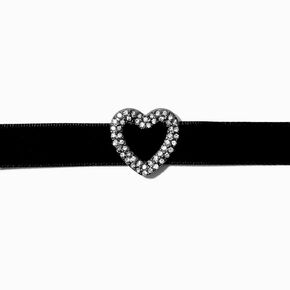 Silver-tone Crystal Heart Pendant Black Velvet Choker Necklace,