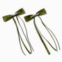 Green Grosgrain Ribbon Long Tail Hair Bow Clips - 2 Pack,