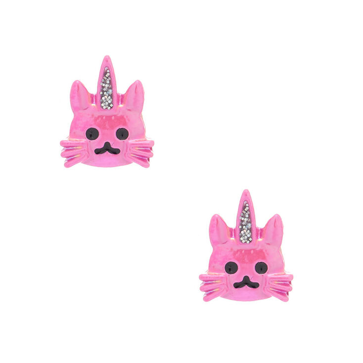 Pink Caticorn Stud Earrings Claire S