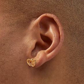 Gold-tone Double Heart Stud Earrings,