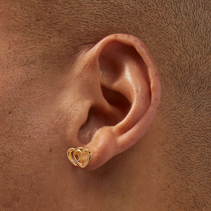 Gold-tone Double Heart Stud Earrings,