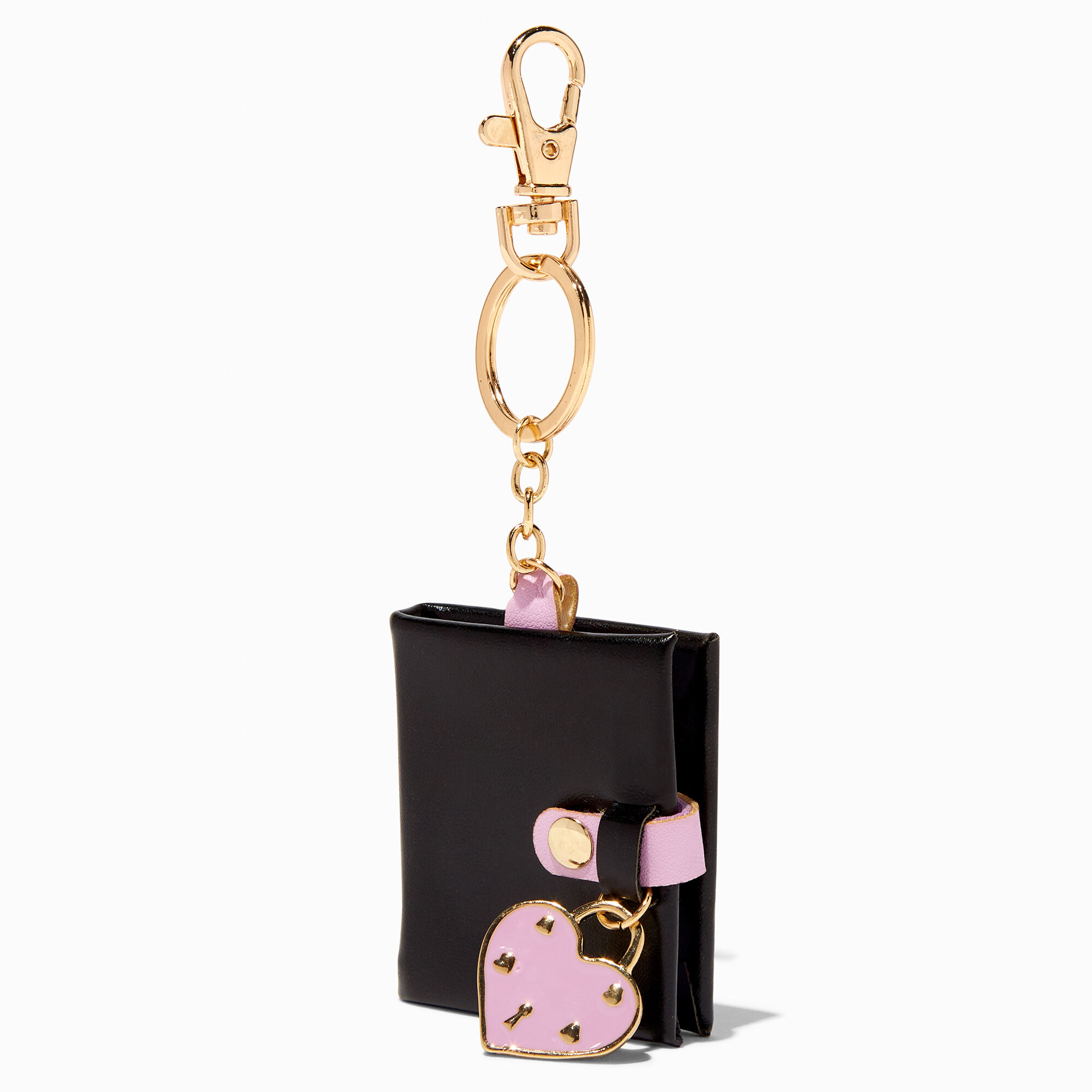 View Claires Purple Heart Charm Mini Diary Keychain Black information