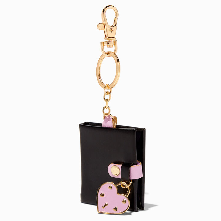 Purple Heart Charm Black Mini Diary Keychain,