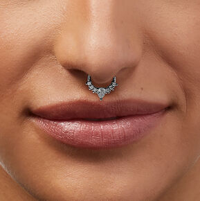 16G Silver-tone Stainless Steel Crown Septum Nose Hoop - 3 Pack,
