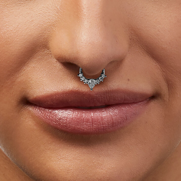 16G Silver-tone Stainless Steel Crown Septum Nose Hoop - 3 Pack,