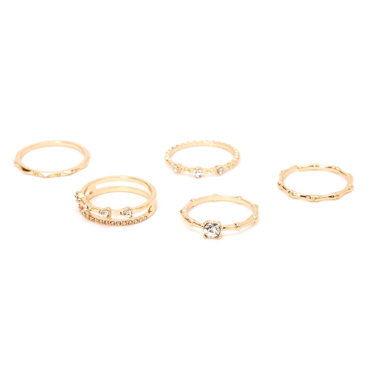 Gold Crystal Bamboo Rings - 5 Pack | Claire's US