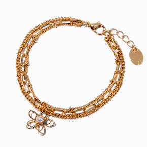 Gold-tone Delicate Wire Flower Multi-Strand Bracelet,