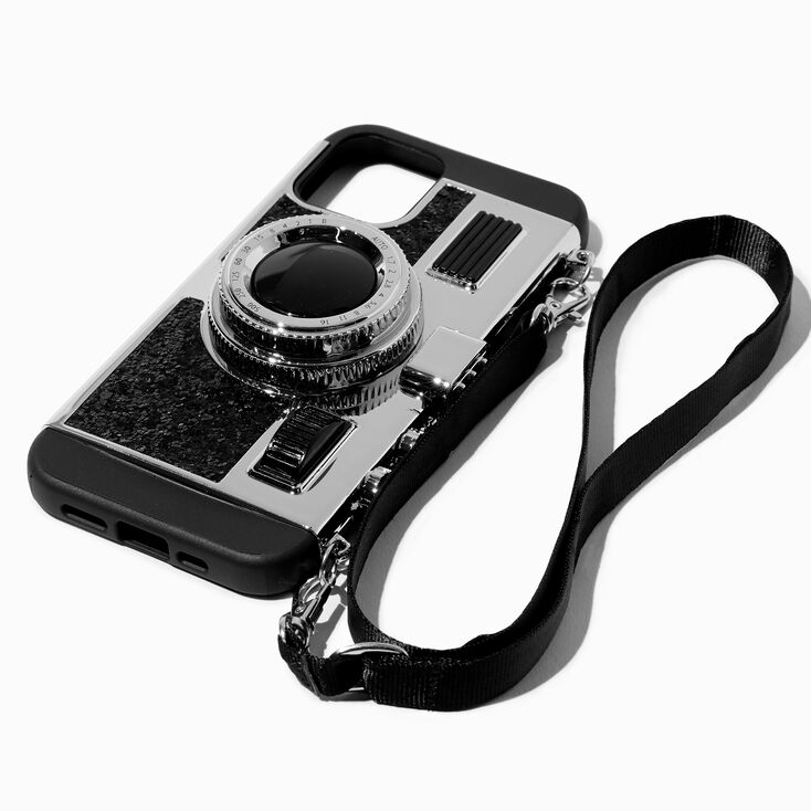 Black Glitter Camera Phone Case with Lanyard - Fits iPhone&reg; 12 Pro,