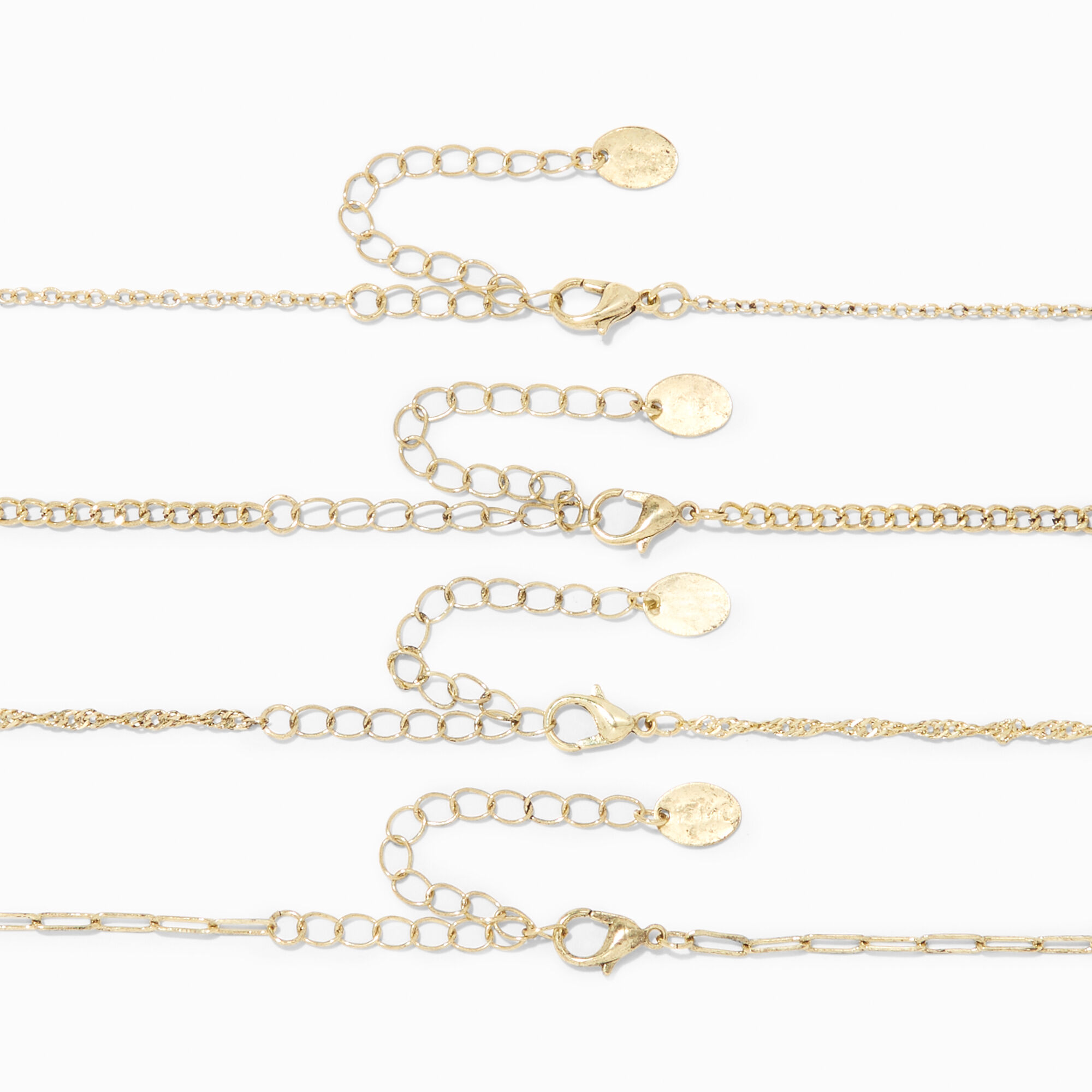 Gold Mixed Chain Choker Necklaces - 4 Pack,