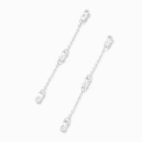 Silver Cubic Zirconia Baguette 2.5&quot; Linear Drop Earrings,