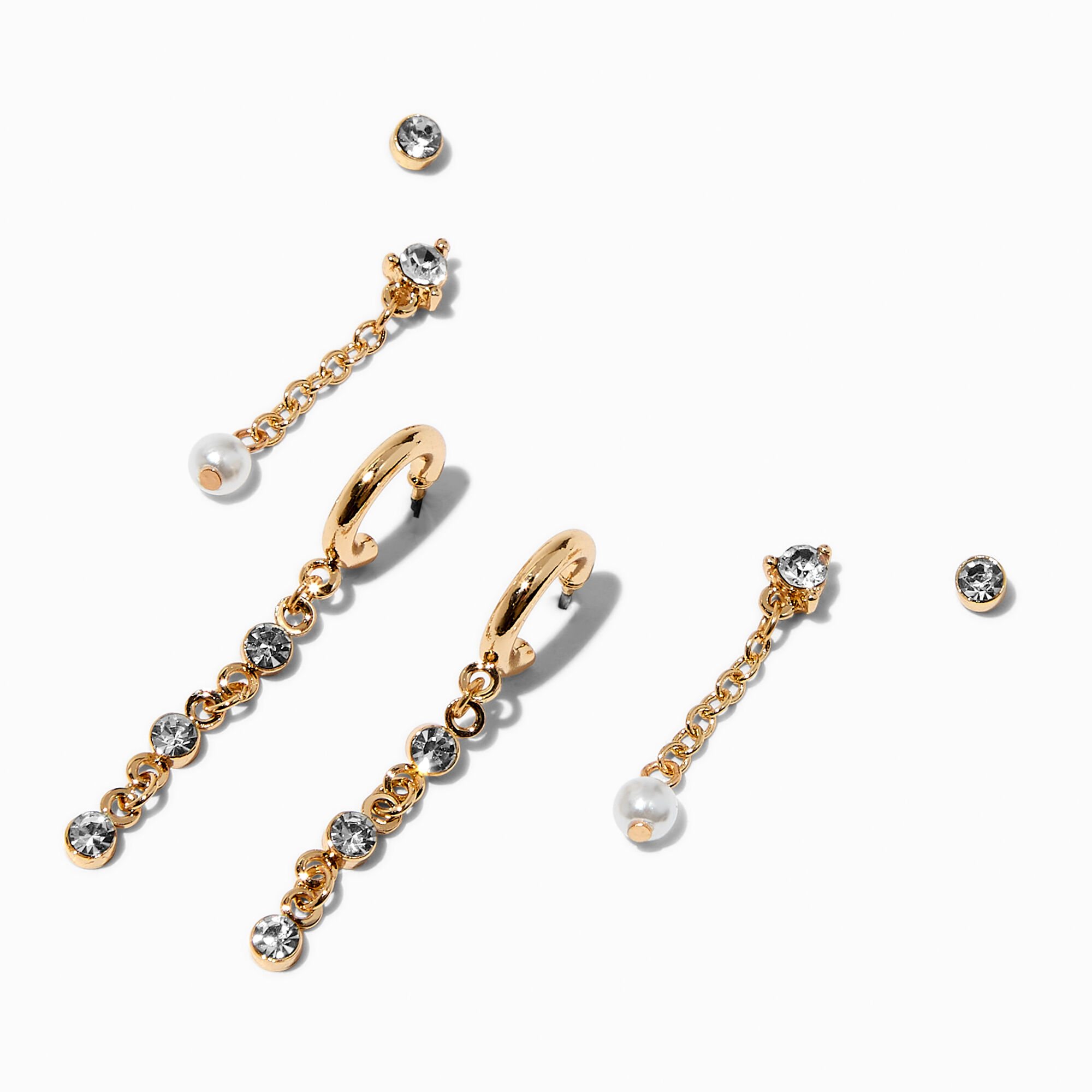 Crystal & Pearl Fancy Drop Gold-tone Earring Stackables Set - 3 Pack,