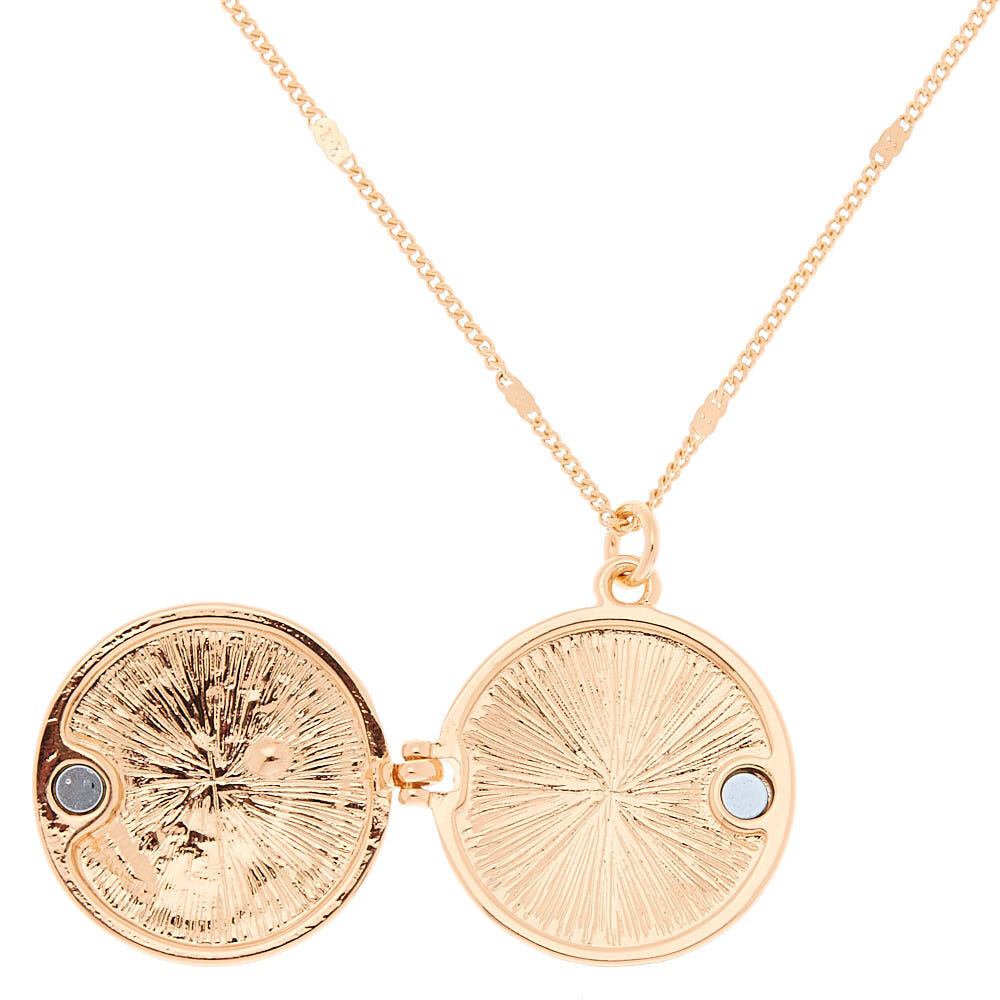 Gold Celestial Long Locket Pendant Necklace,