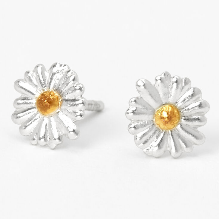 Sterling Silver &amp; Gold Daisy Stud Earrings,