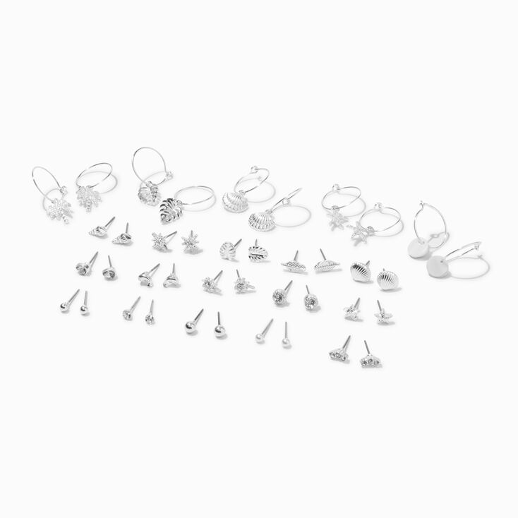 Silver-tone Summertime Sea Life Earrings Set - 20 Pack,