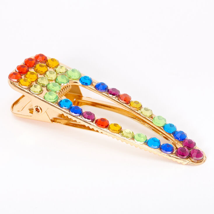 Claire's Grande barrette clic clac bling bling arc-en-ciel