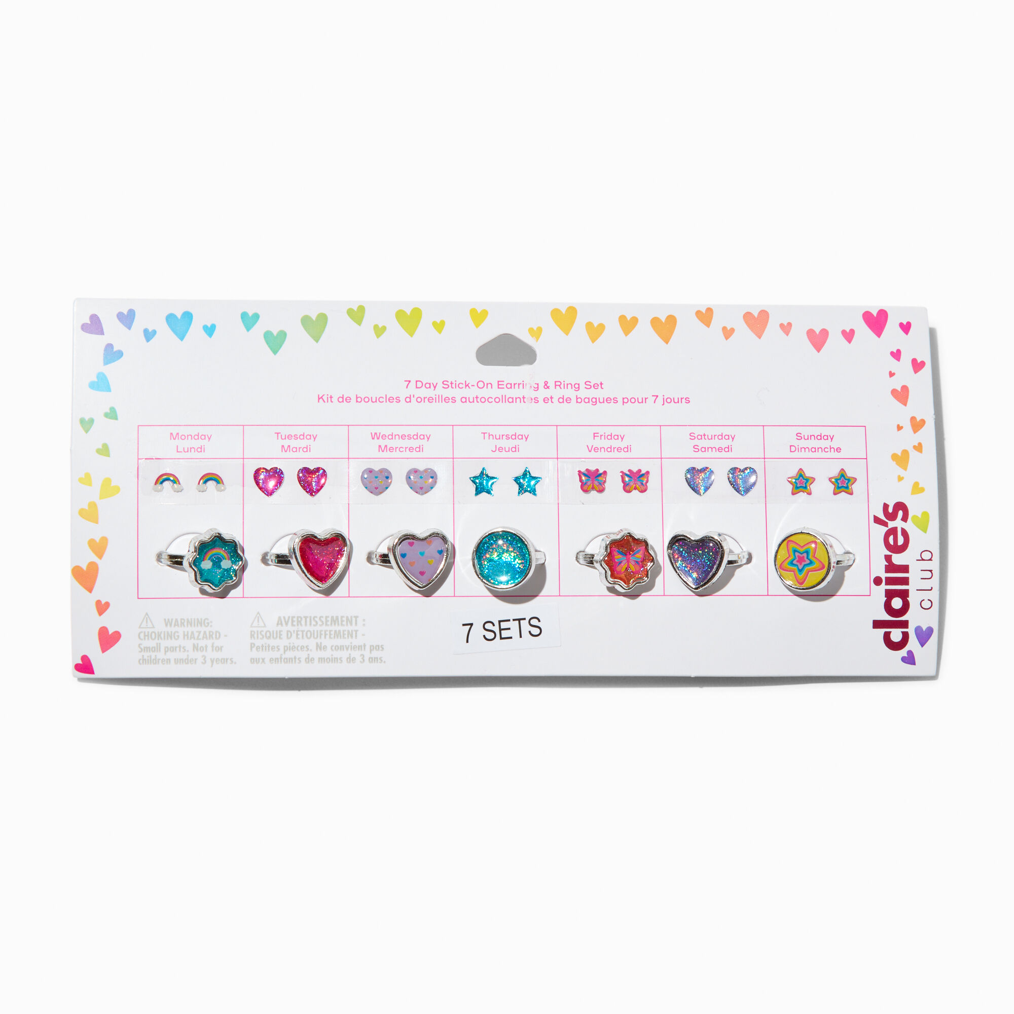 Parure bagues et boucles d'oreilles autocollantes 7 jours Claire's Club - Lot de 7,
