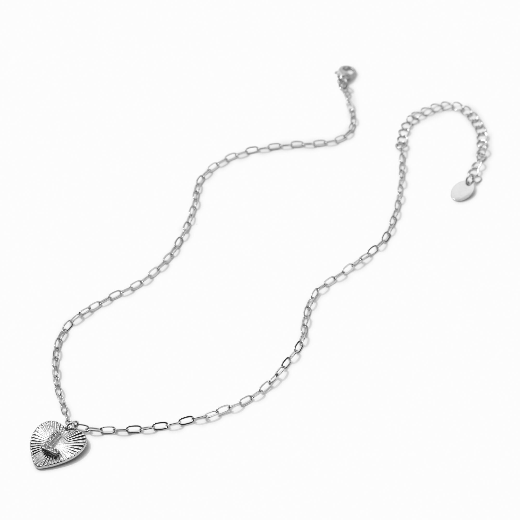Silver-tone Radiant Heart Initial Pendant Necklace - L,