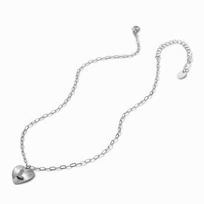 Silver-tone Radiant Heart Initial Pendant Necklace - L,