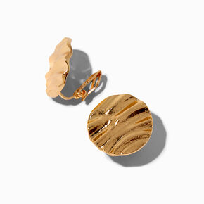 Gold-tone Wavy Disc Clip On Earrings,