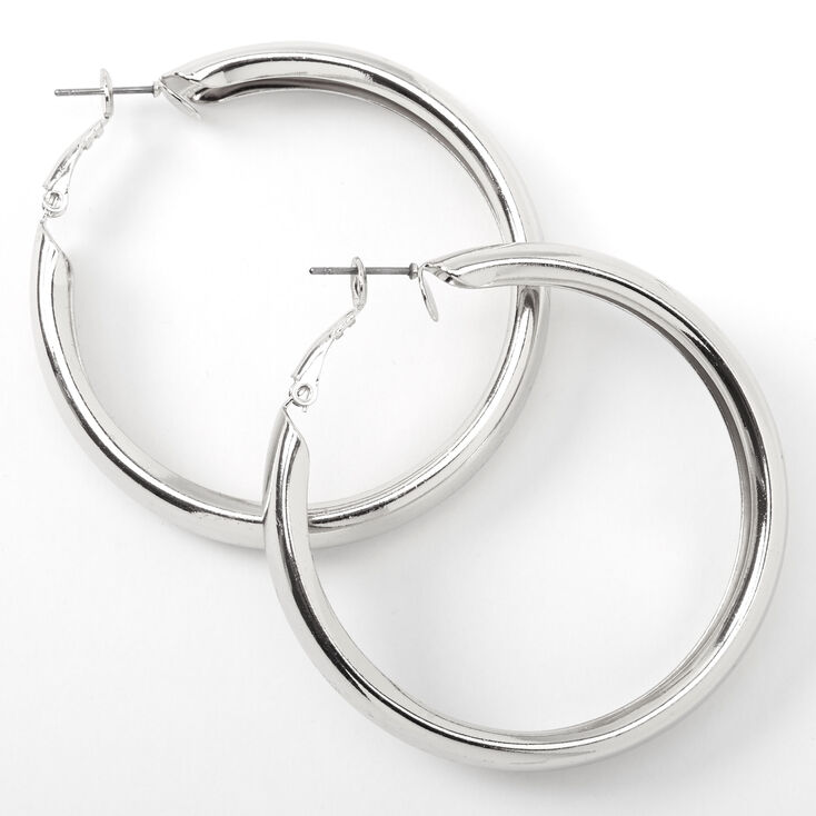 Silver 50MM Tube Hoop Earrings,