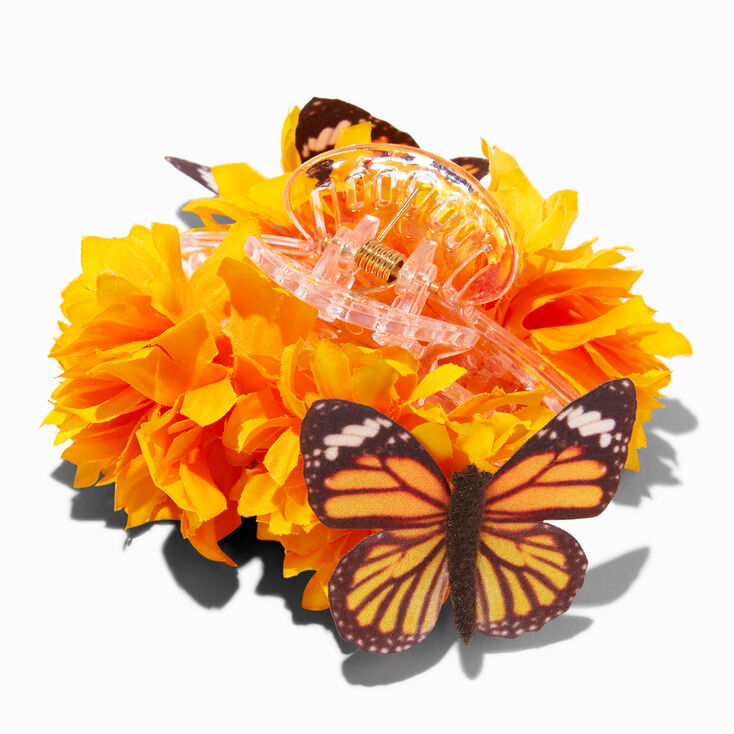 Orange Marigold Flower Butterfly Hair Claw,