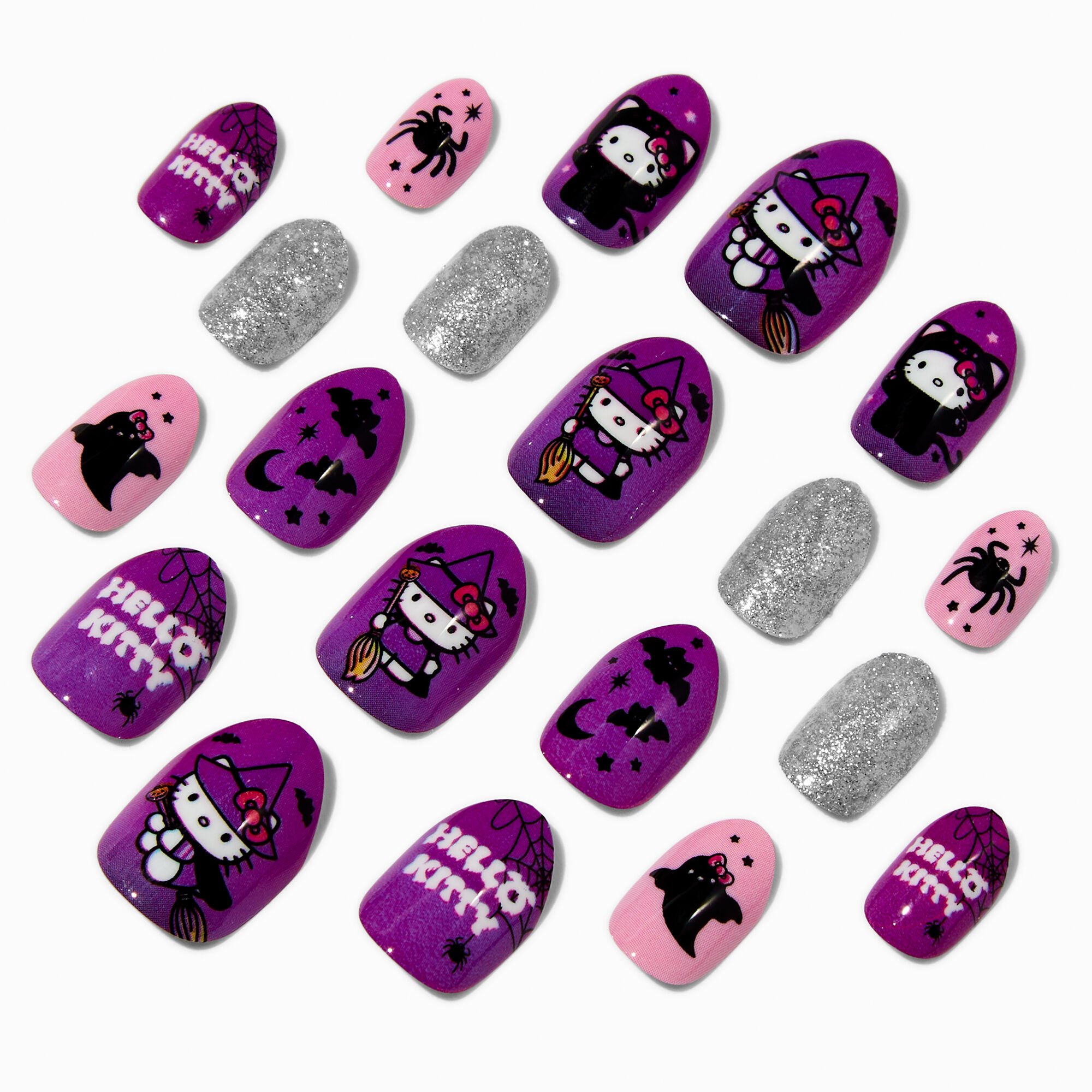 Hello Kitty® Claire's Exclusive Halloween Stiletto Press On Faux Nail Set - 20 Pack,