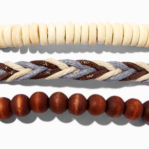 Wood Beaded &amp; Braided Bracelet Set - 3 Pack,