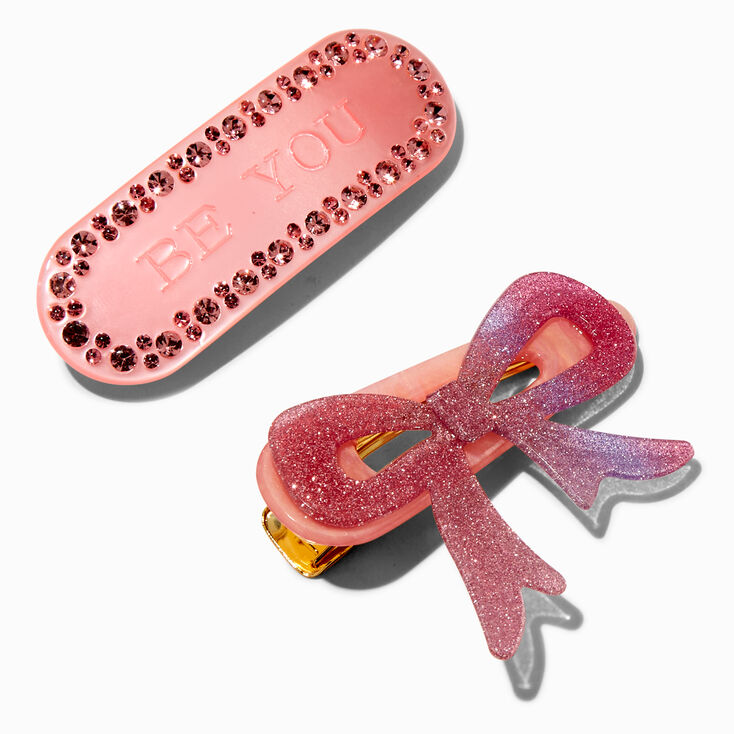 T H E M E x Claire&#39;s Pink Be You Bow Hair Clips - 2 Pack,