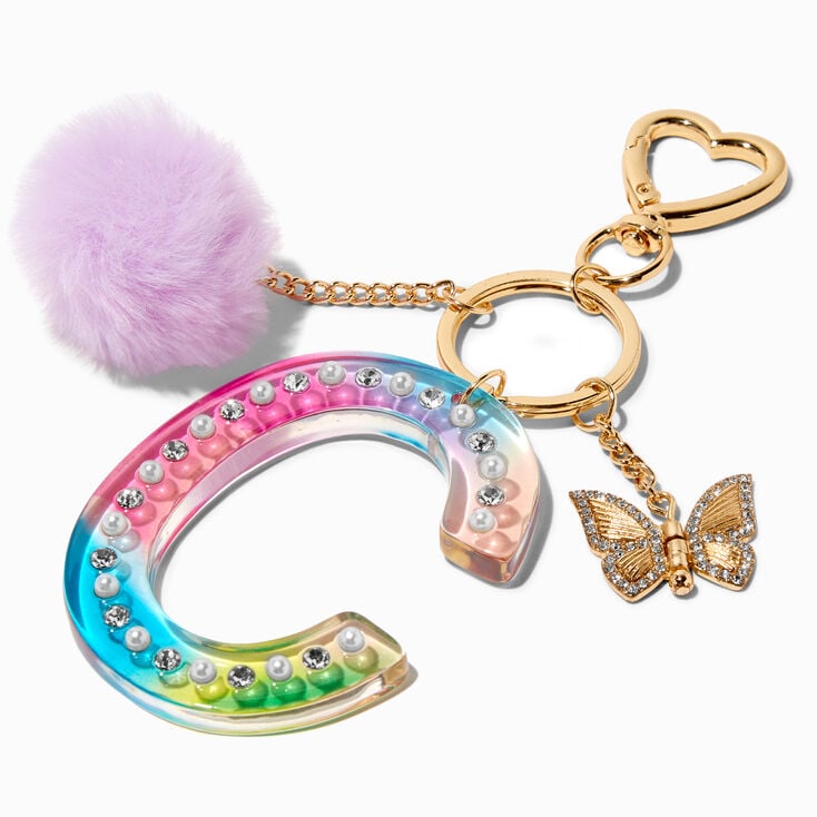 Butterfly & Rainbow Initial Keychain - J