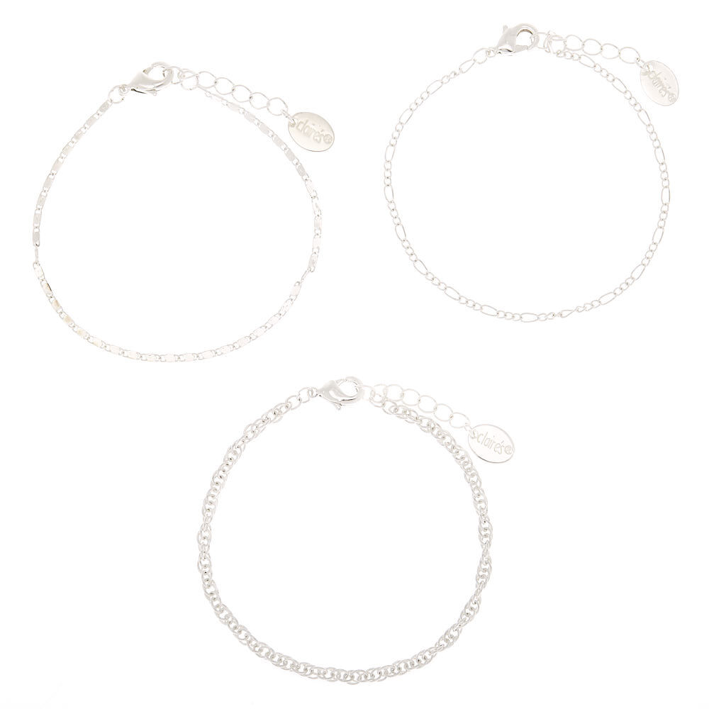 Silver Chain Bracelets - 3 Pack,