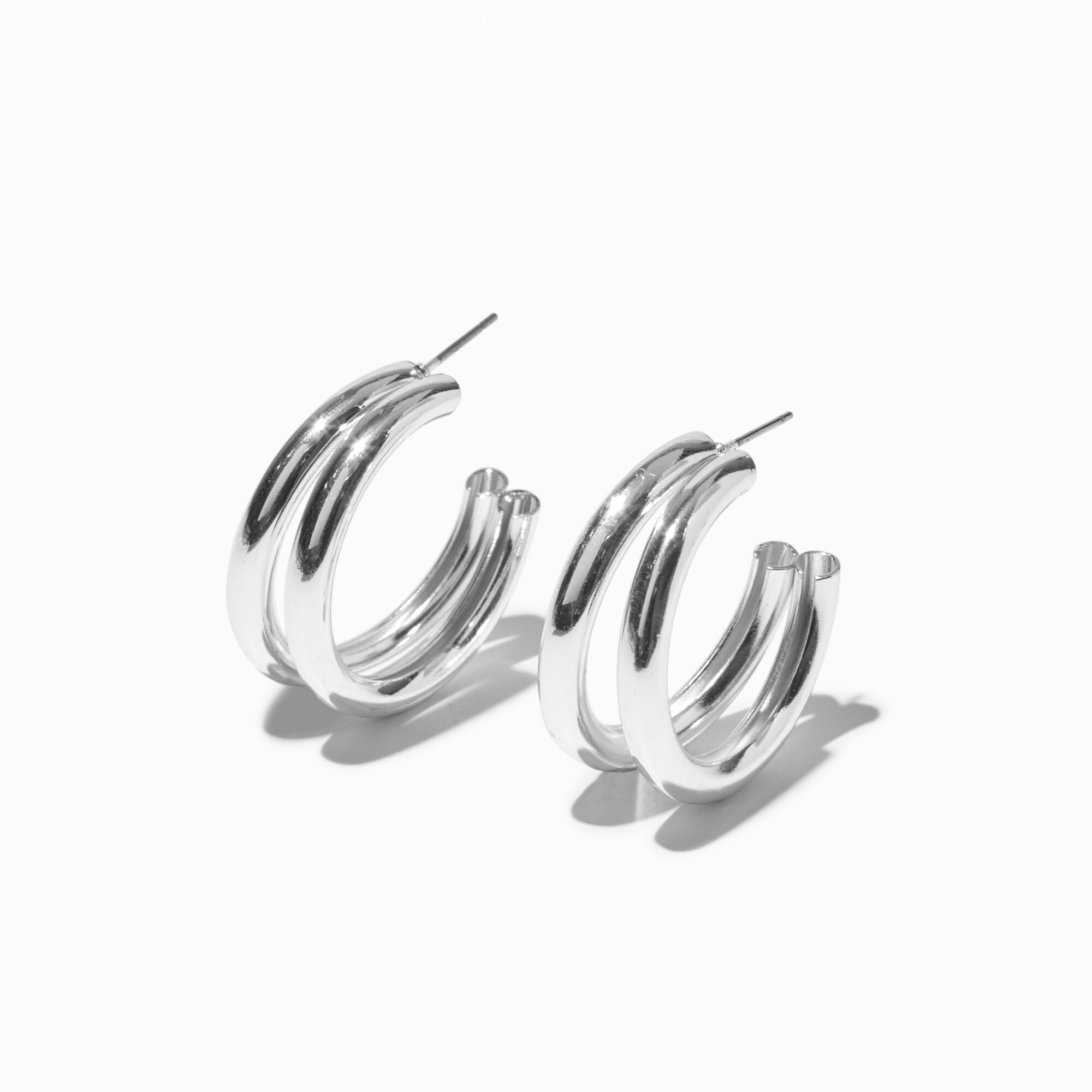 View Claires Tone Double Tube 30MM Hoop Earrings Silver information