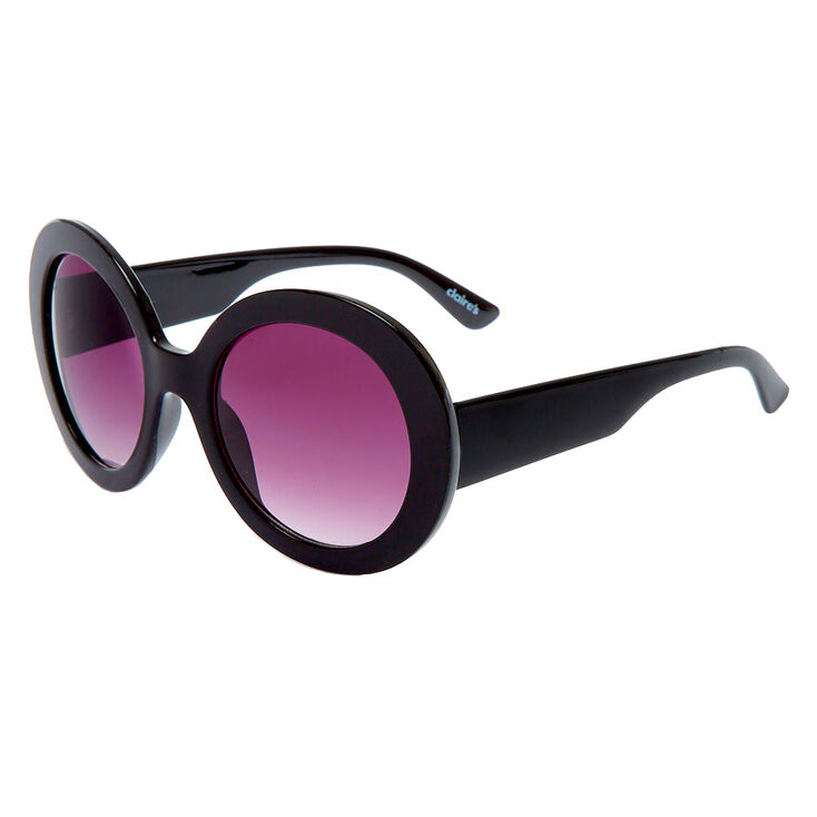 Oversized Round Mod Sunglasses - Black,