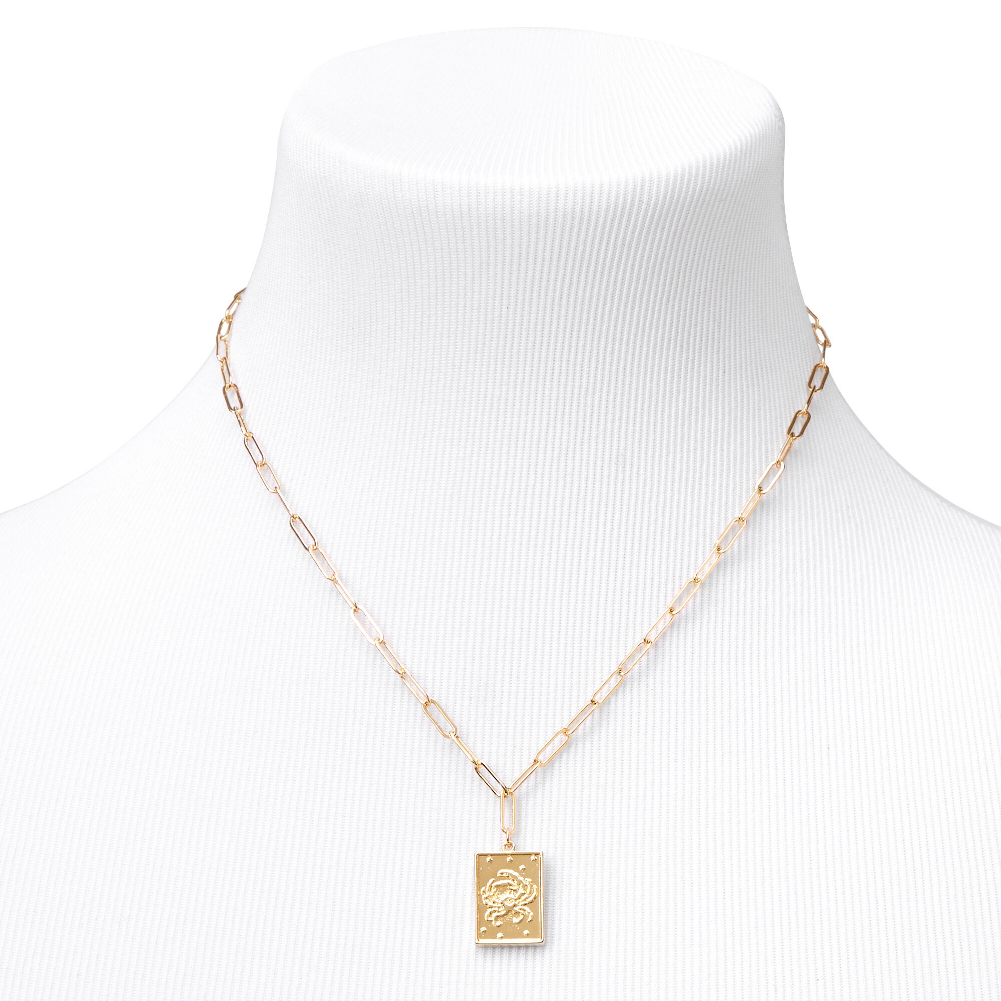 Gold Rectangle Zodiac Symbol Pendant Necklace - Cancer,