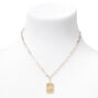 Gold Rectangle Zodiac Symbol Pendant Necklace - Cancer,