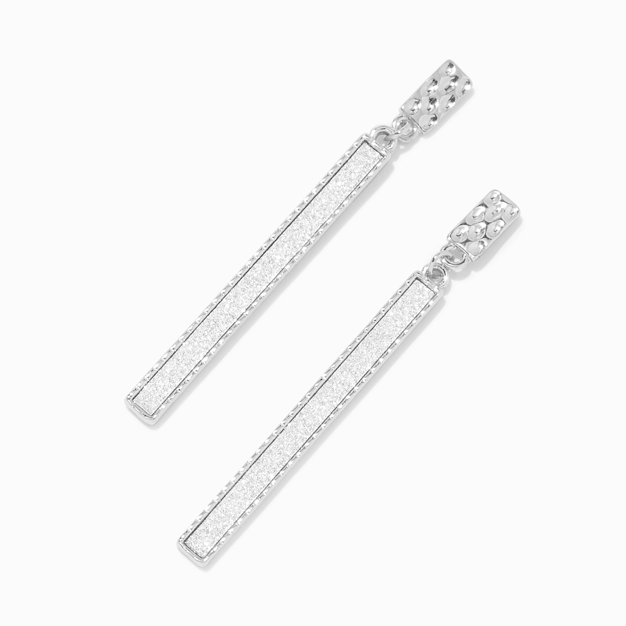 View Claires Tone 2 Glitter Bar Linear Drop Earrings Silver information
