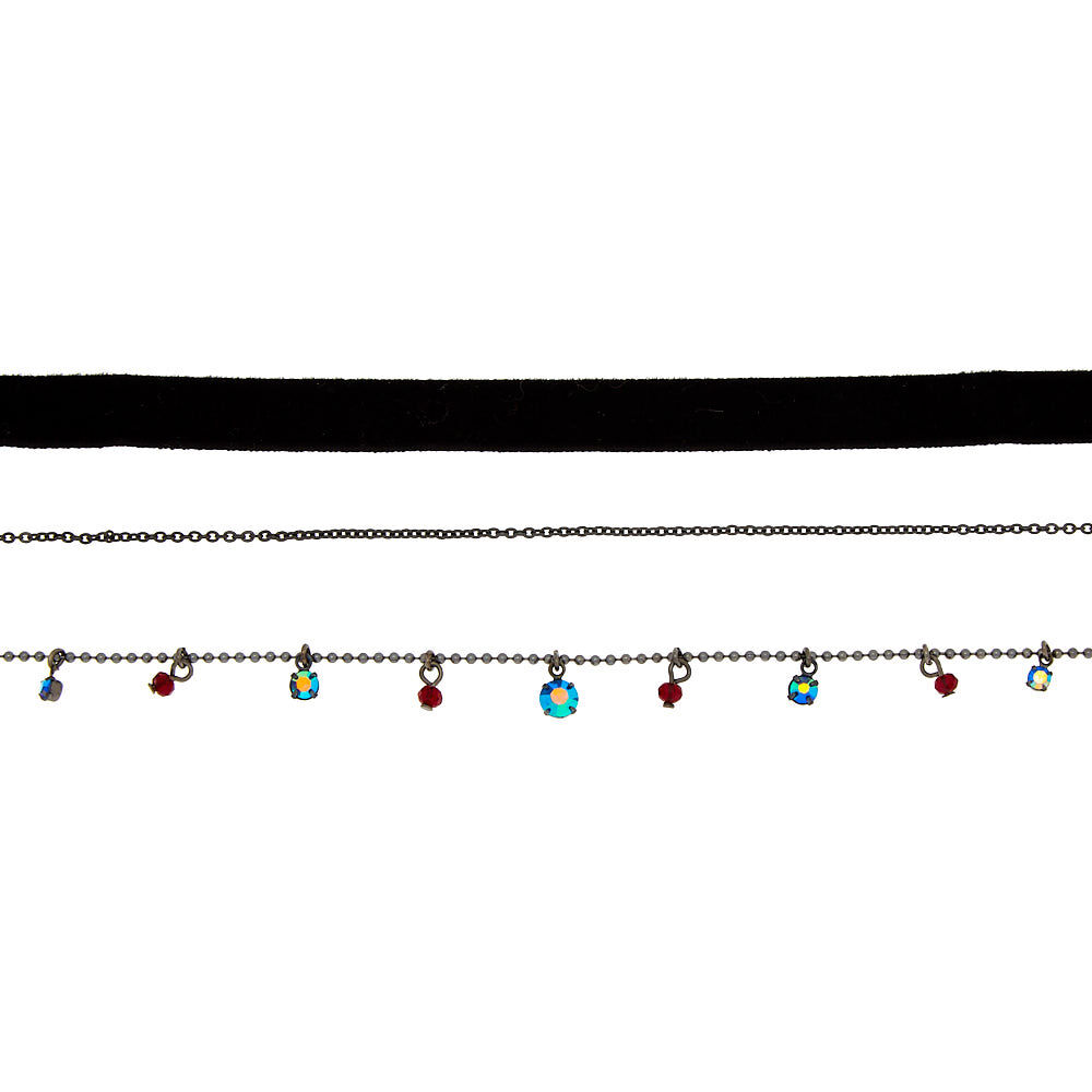 Hematite & Velvet Choker Necklaces - 3 Pack,