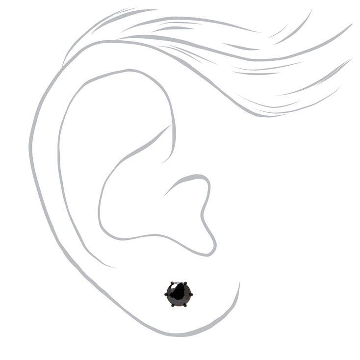 Clous d&#39;oreilles ronds avec strass en zircon cubique noir et titane - 4&nbsp;mm - Collection C Luxe,
