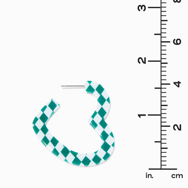 Green Checkered 40MM Heart Cutout Hoop Earrings,