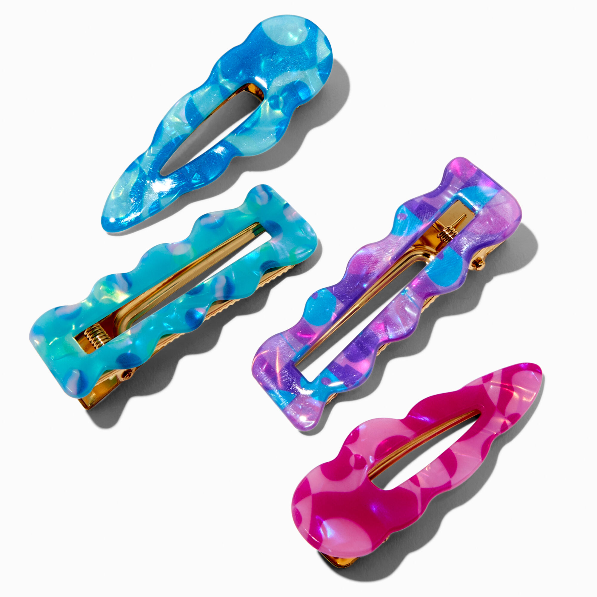 View Claires Pink Wavy Retro Hair Clips 4 Pack Blue information