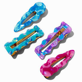 Blue &amp; Pink Wavy Retro Hair Clips - 4 Pack,