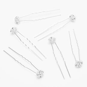 Silver Faux Pearl Cluster Hair Pins - 6 Pack,