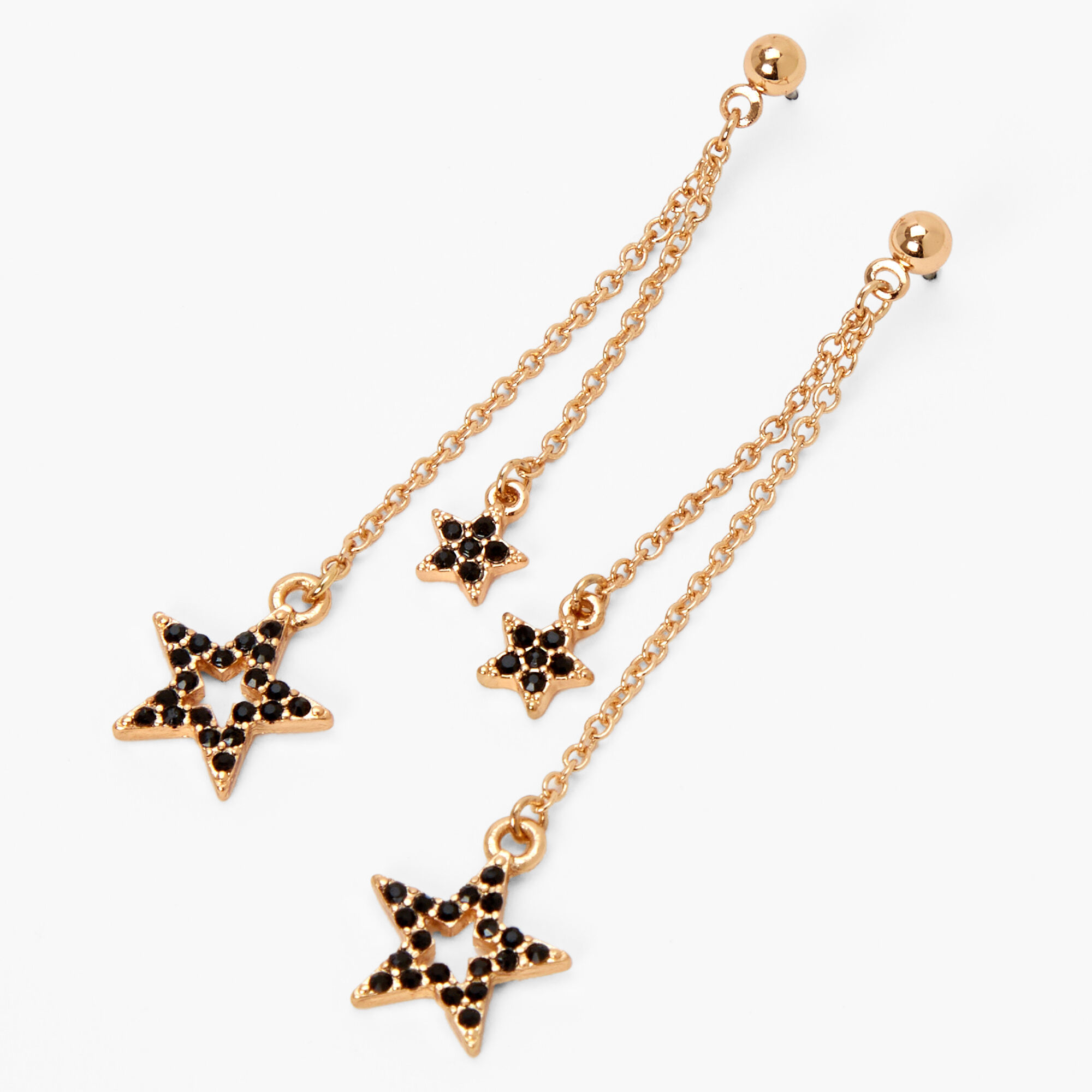 Gold 3 Celestial Star Chain Linear Drop Earrings Claire s US