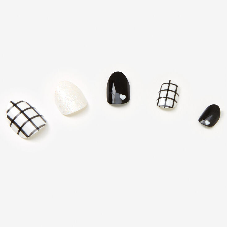 Black &amp; White Checkered Stiletto Press On Vegan Faux Nail Set - 24 Pack,
