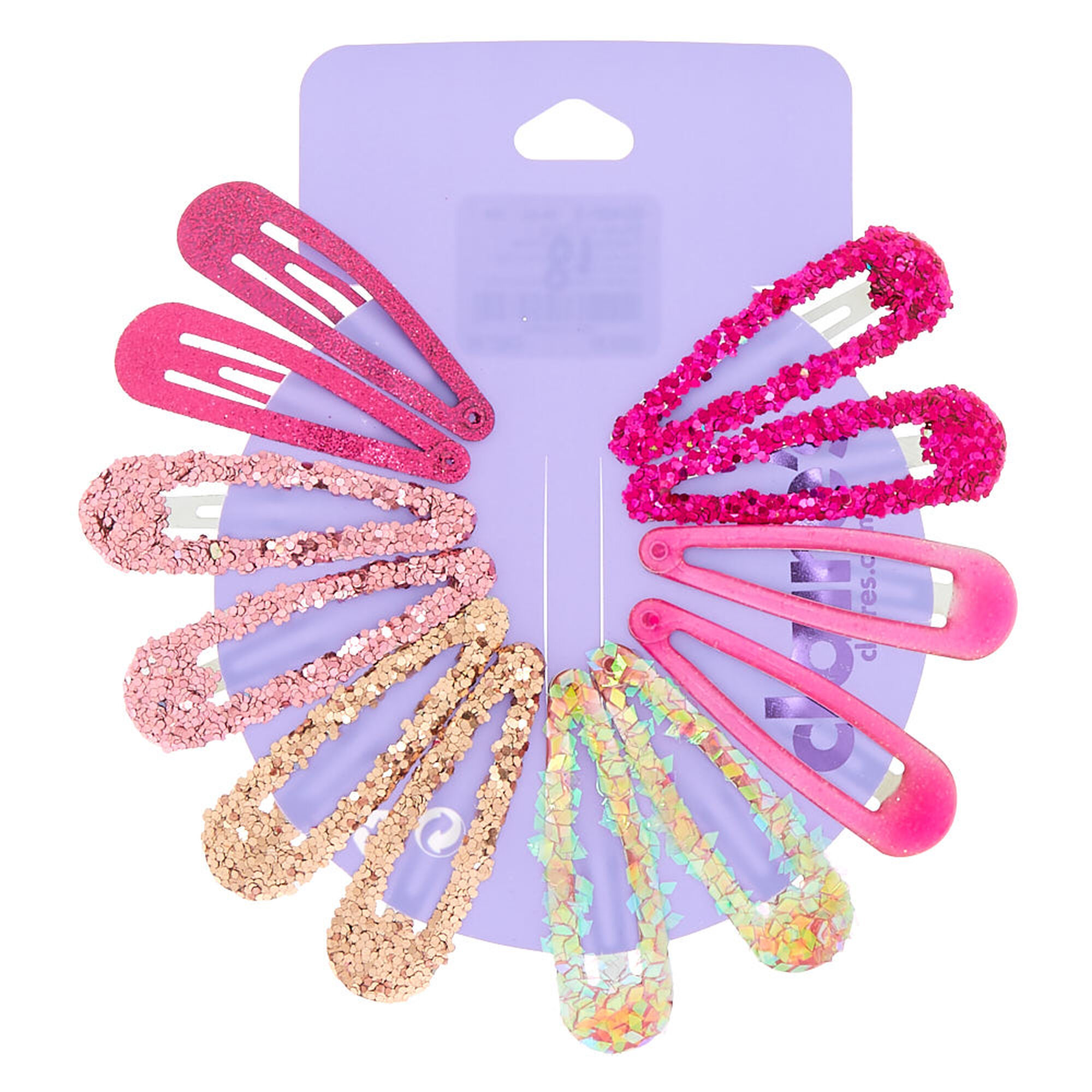 View Claires Pretty Glitter Snap Hair Clips 12 Pack Pink information
